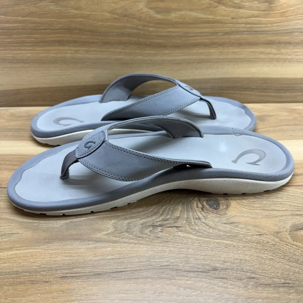 Olukai Ohana Gray Flip Flops Mens 13 EU 46 Sandals Slip On Vacation Pool Travel